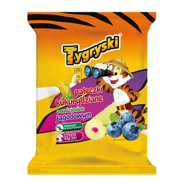 Pałeczki kukurydziane z nadzieniem jagodowym Tygryski 60g