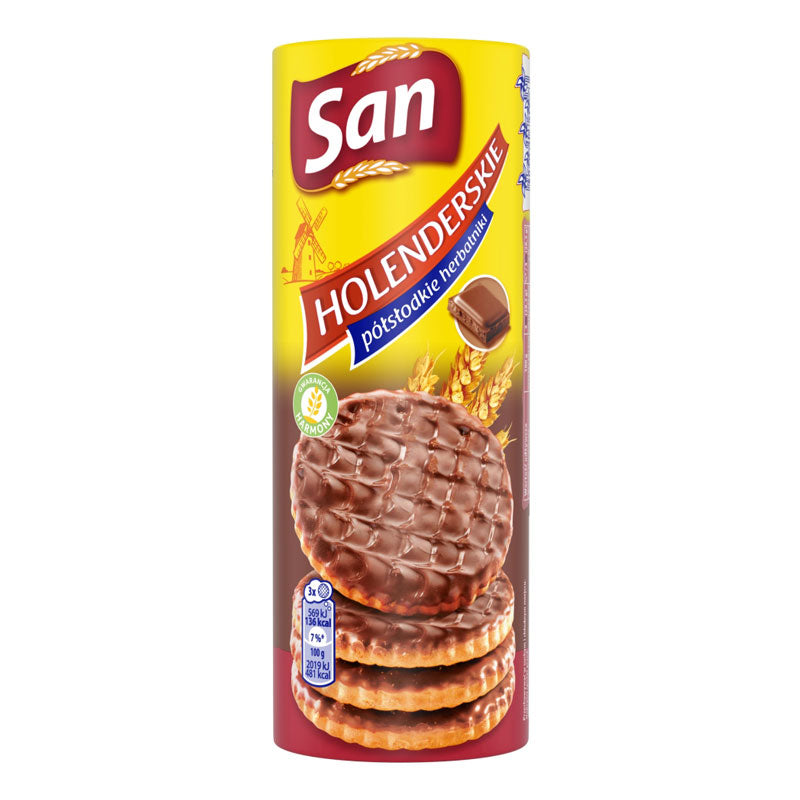 Herbatniki Holenderskie półsłodkie oblane czekoladą 170g San