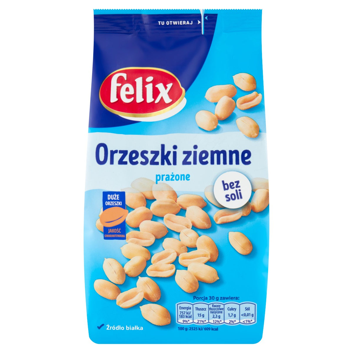 Orzeszki ziemne prażone bez tłuszczu i soli 380g Felix