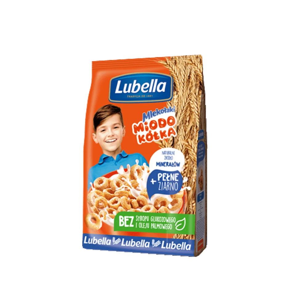 Płatki śniadaniowe Mlekołaki miodowe kółka 250g Lubella