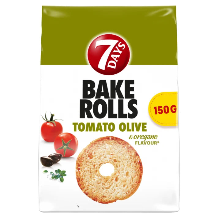 Chrupki Chlebowe Bake Rolls o smaku pomidorów oliwek i oregano 150g 7 Days