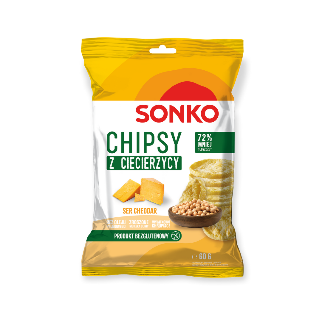 Chipsy z ciecierzycy o smaku sera cheddar 60g Sonko