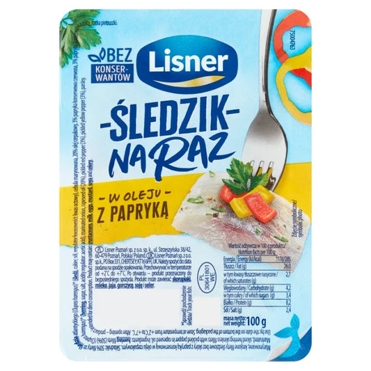 Śledzik na raz z cebulką i papryką 100g Lisner