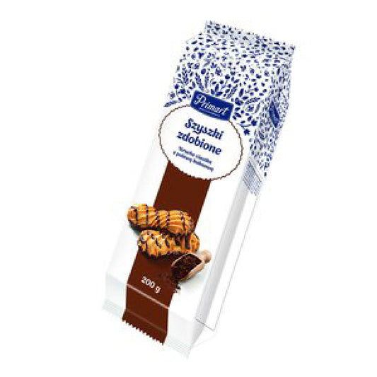 Ciastka zdobione kruche z polewą kakaową 180 g Primart