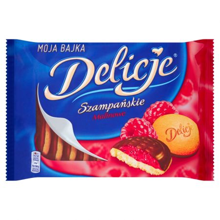 Delicje Szampańskie Biszkopty z galaretką o smaku malinowym oblewane czekoladą 294 g