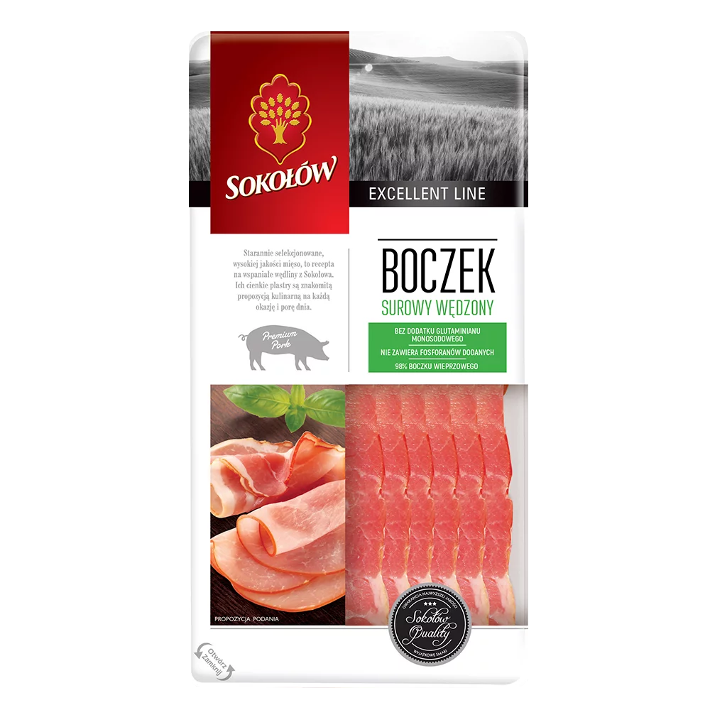 Boczek surowy wędzony plastry 100g Sokołów