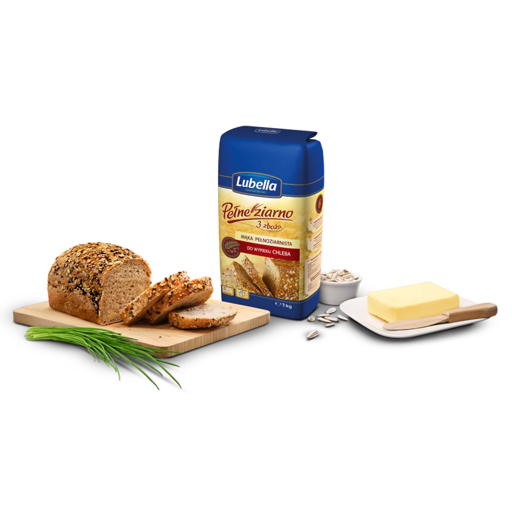 Mąka pełnoziarnista 3 zboża do wypieku chleba 1kg Lubella