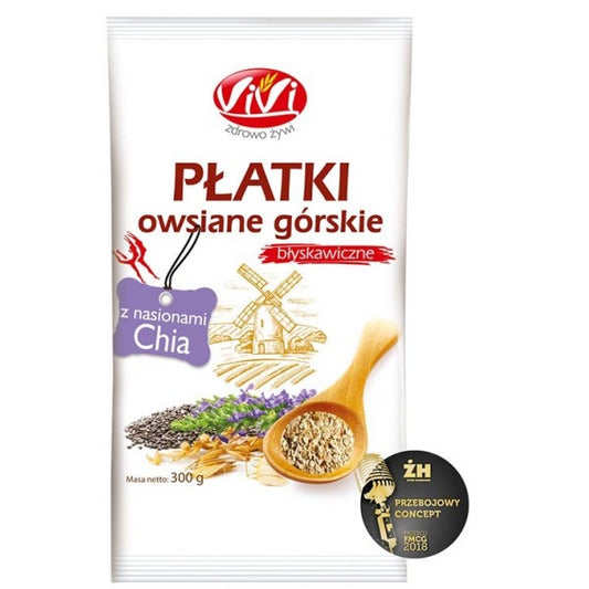Płatki owsiane górskie z nasionami chia 300g Vivi