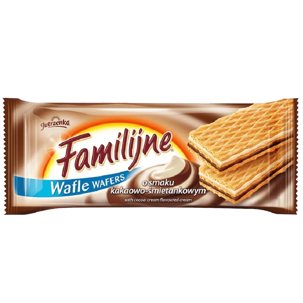 Wafle familijne o smaku kakaowo-śmietankowym 180g Jutrzenka