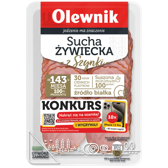 Kiełbasa Sucha żywiecka z szynki 80g Olewnik